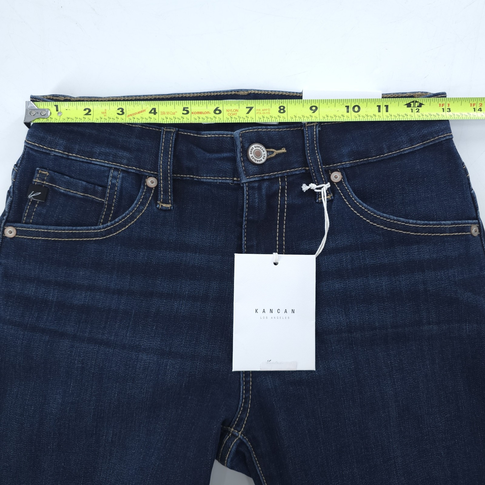 Kancan Shorts M 27 Mid Rise Bermuda Cuffed Blue Dark Wash Stretch 6 Inch Inseam