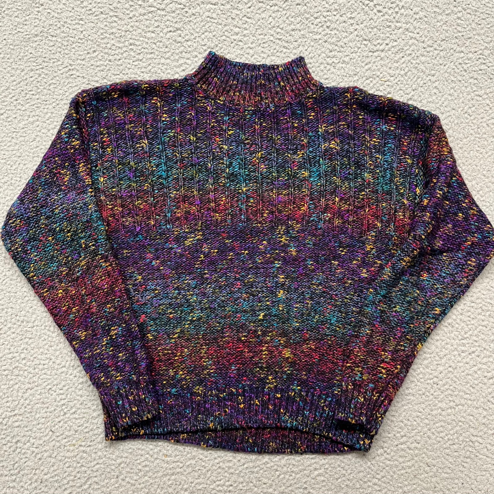 Grannycore Sweater Womens M Colorful Acrylic Wool Blend Mock Neck Retro