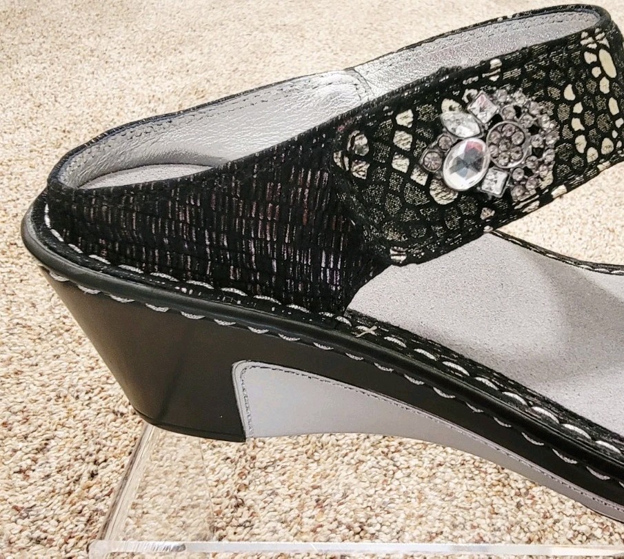 Womens Alegria Lara Black Pewter Mosaic Leather Lar780 Wedge Slides Sandals 6 36