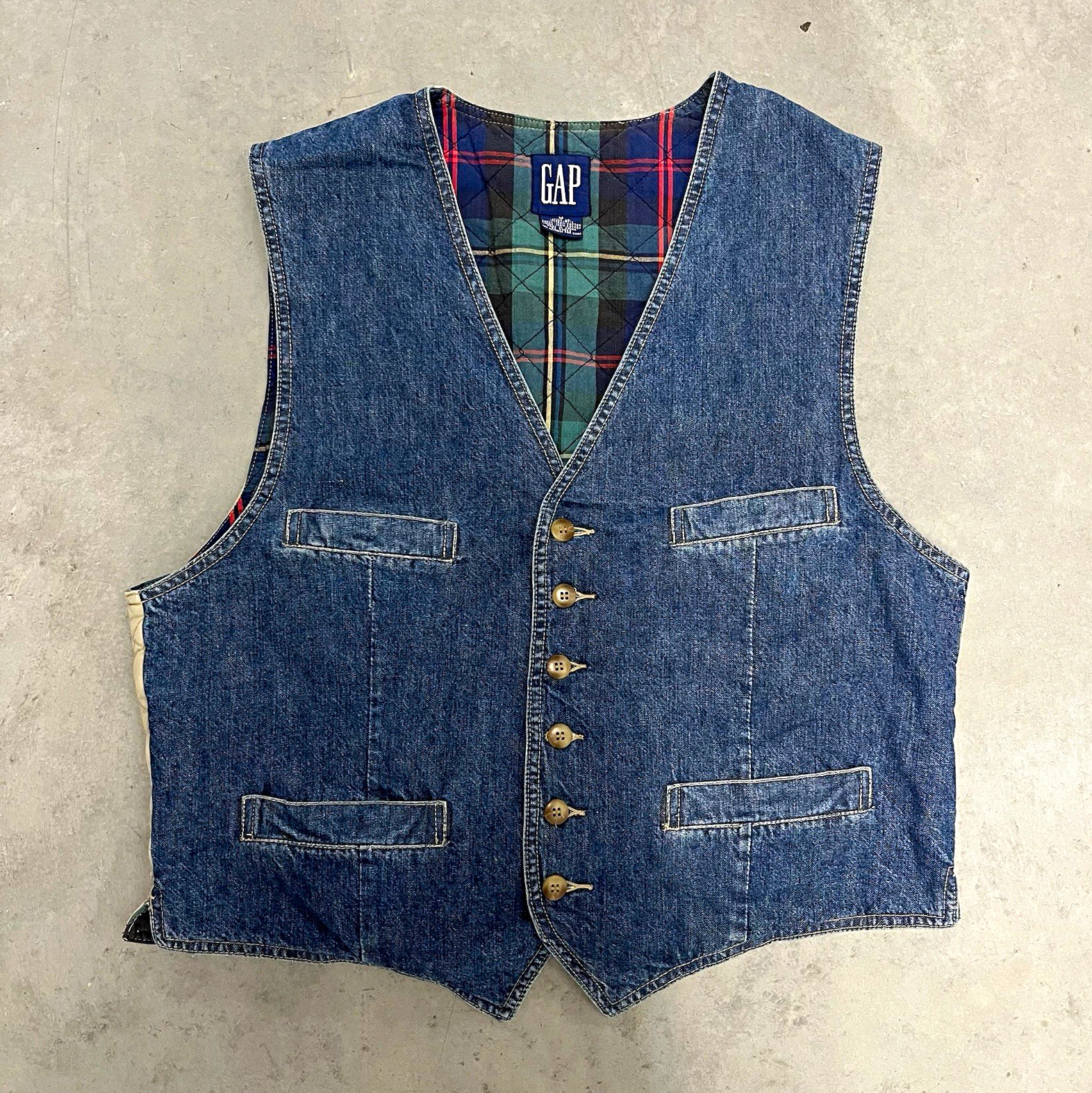 GAP Men’s Blue Lined Button Front V-Neck Vest Quilted Pockets Size M
