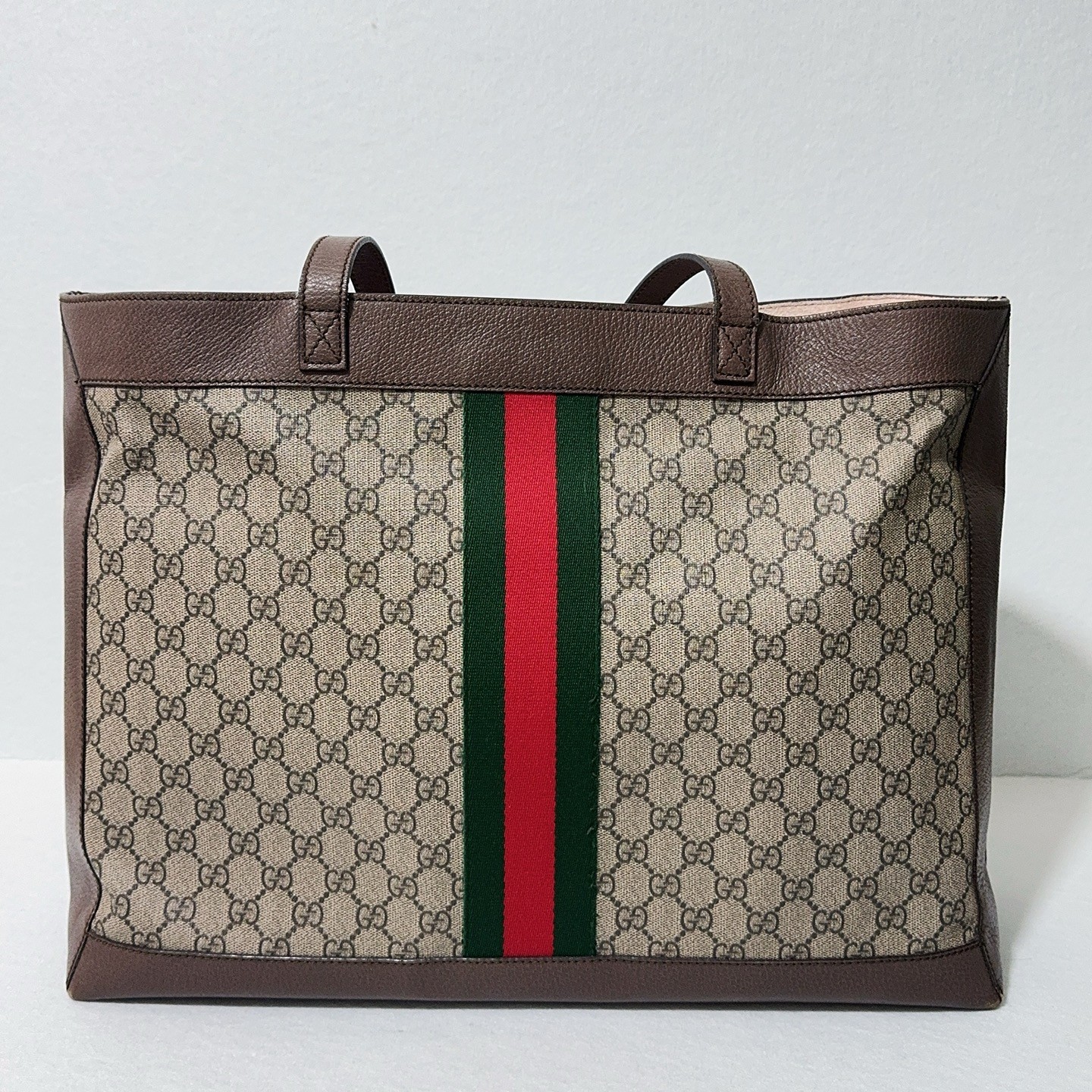Gucci GG Supreme Monogram Web Ophidia Tote Brown