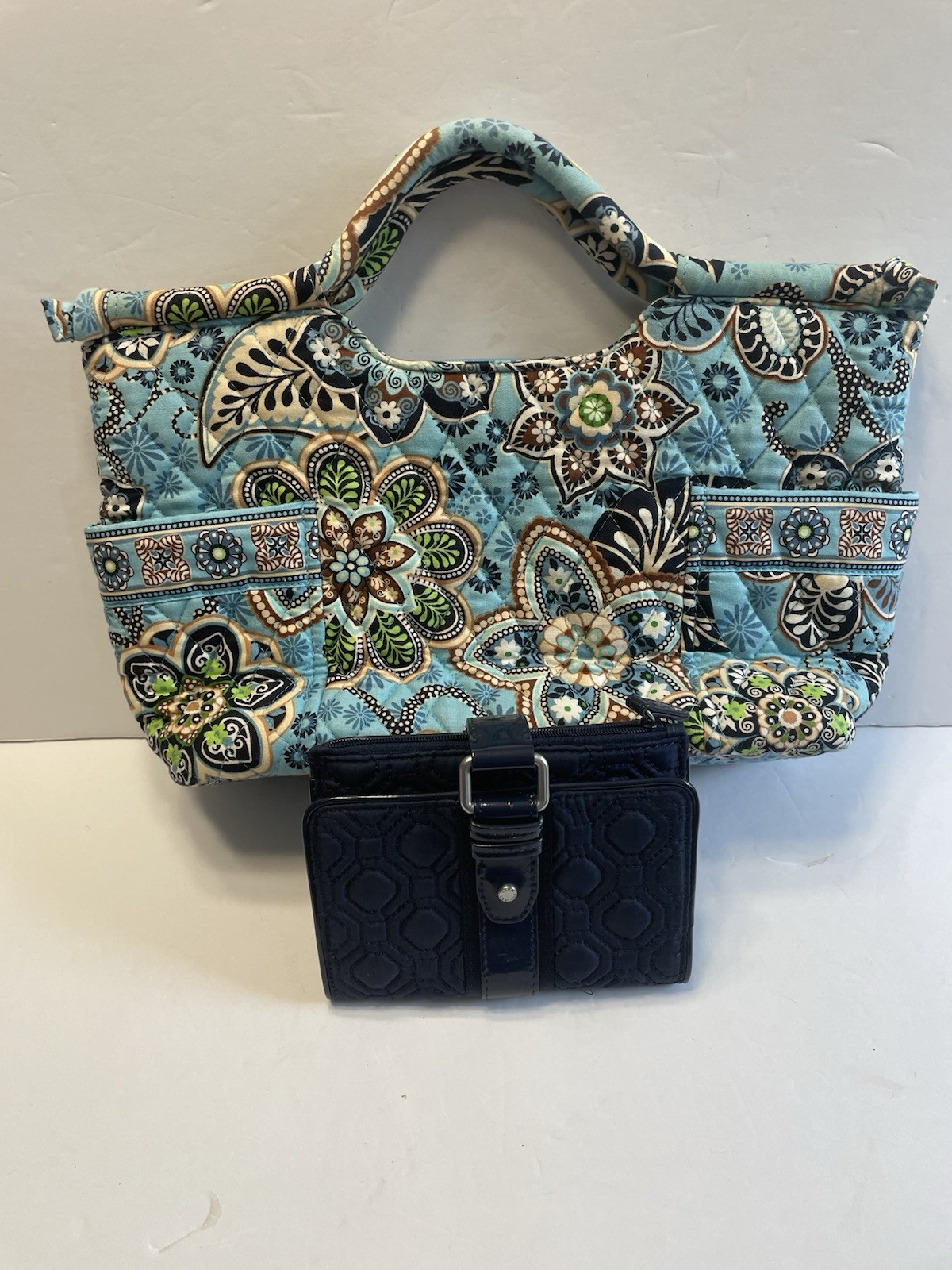 Vera Bradley Blue Floral Top Handle Bag And A Navy Vera Bradley Wallet