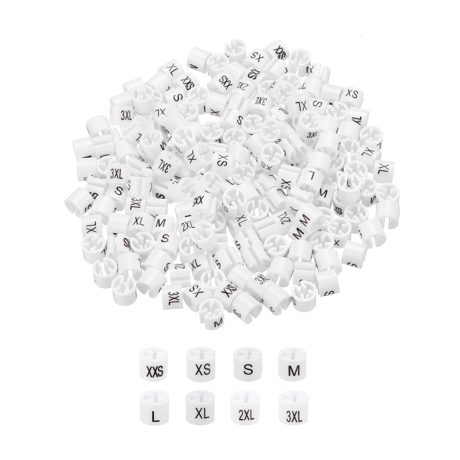 200 Pcs XXS/XS/S/M/L/XL/2XL/3XL White Clothes Hanger Markers Fit 3mm Rod