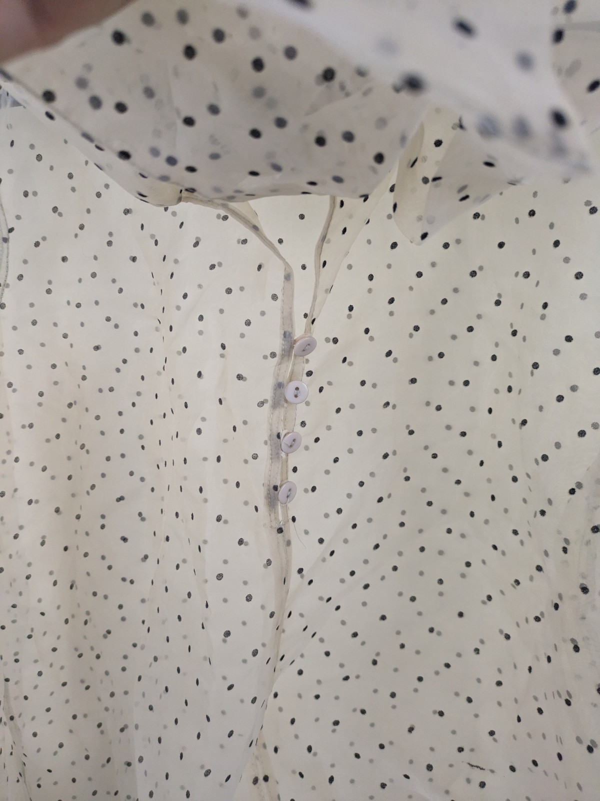 Sheer Black Polka Dot Puff Sleeve Tie Neck Xl Top Love And Design Brand