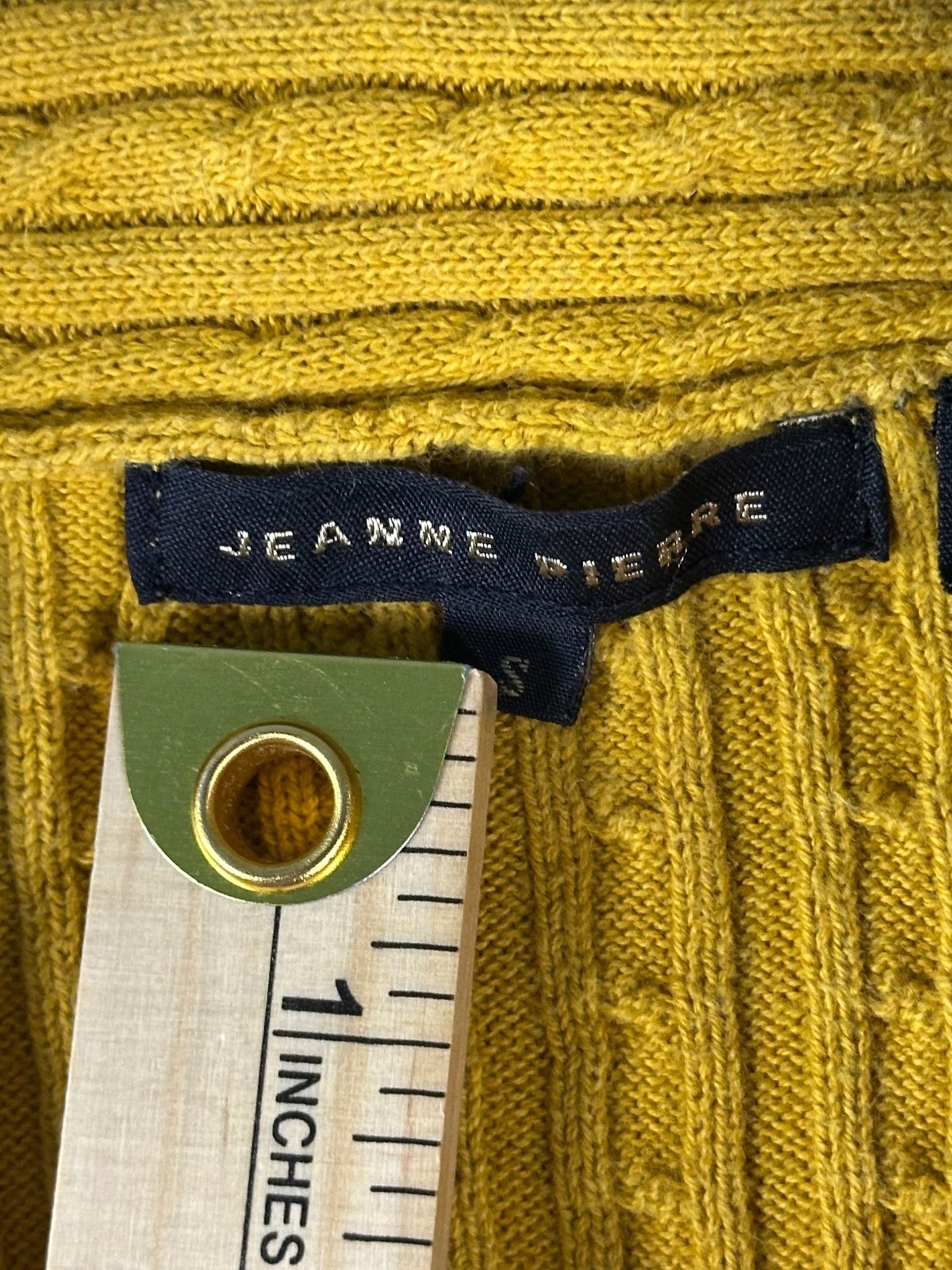 Jeanne Pierre Sweater Womens S Cable Knit Shawl Collar 100% Cotton Mustard READ