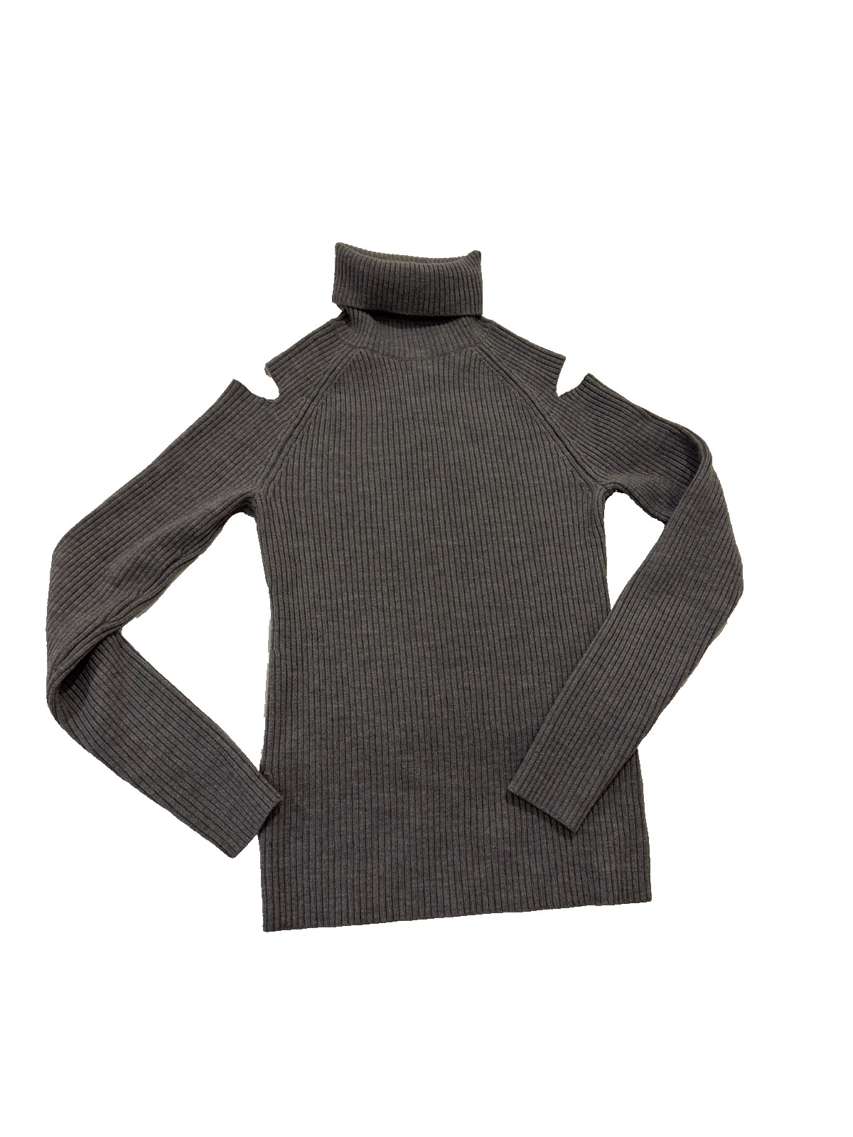 Theory Gray Rib Knit Cold Shoulder Turtleneck Sweater Women’s Medium Wool Blend