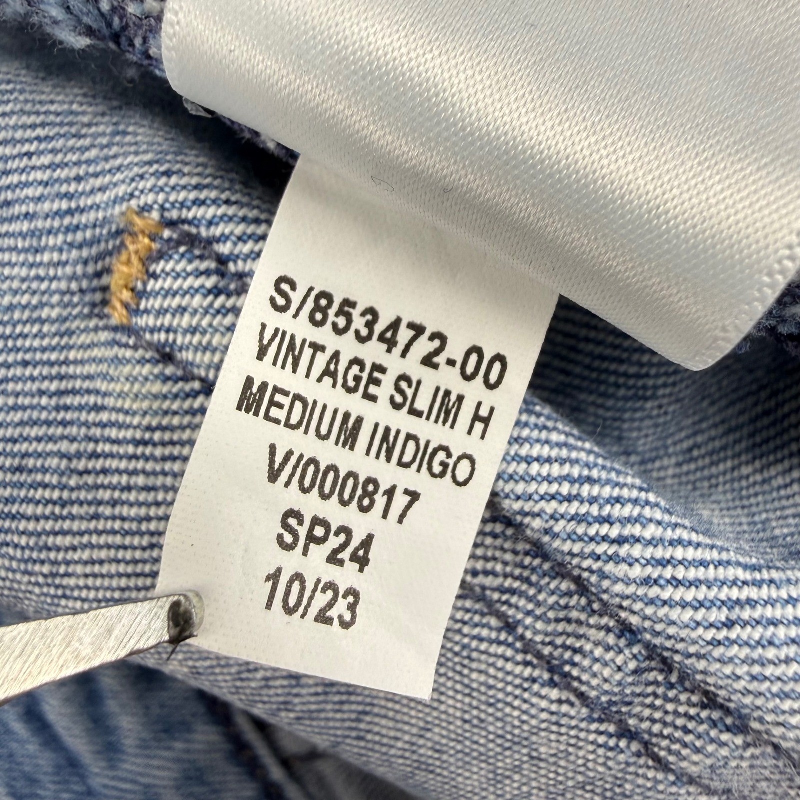 Gap Vintage Slim High Rise Two Tone Tuxedo Stripe Jeans Indigo 27/4 Tall Raw Hem