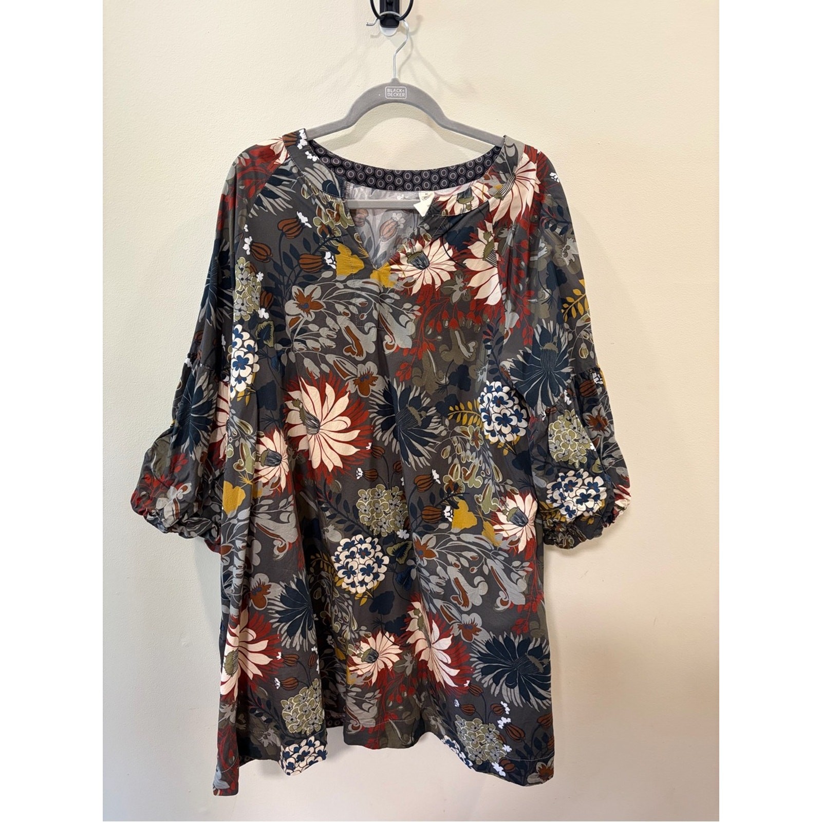 Uncle Frank Gray Floral V-Neck Dress with Multi-Color Blooms