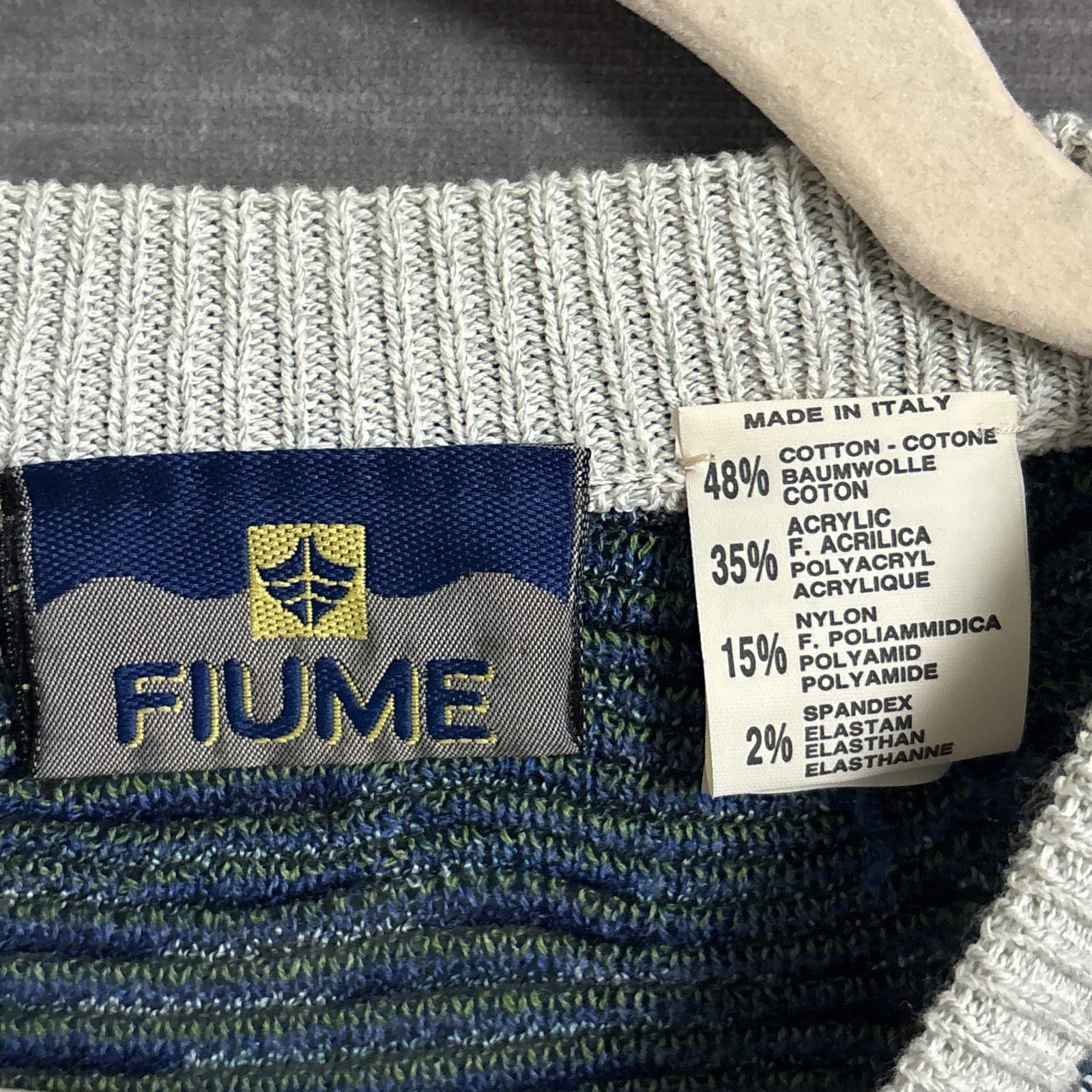 Vintage Fiume Sweater IT 52 Blue Red Geometric Italy Grandpa Cosby 90s 2XL