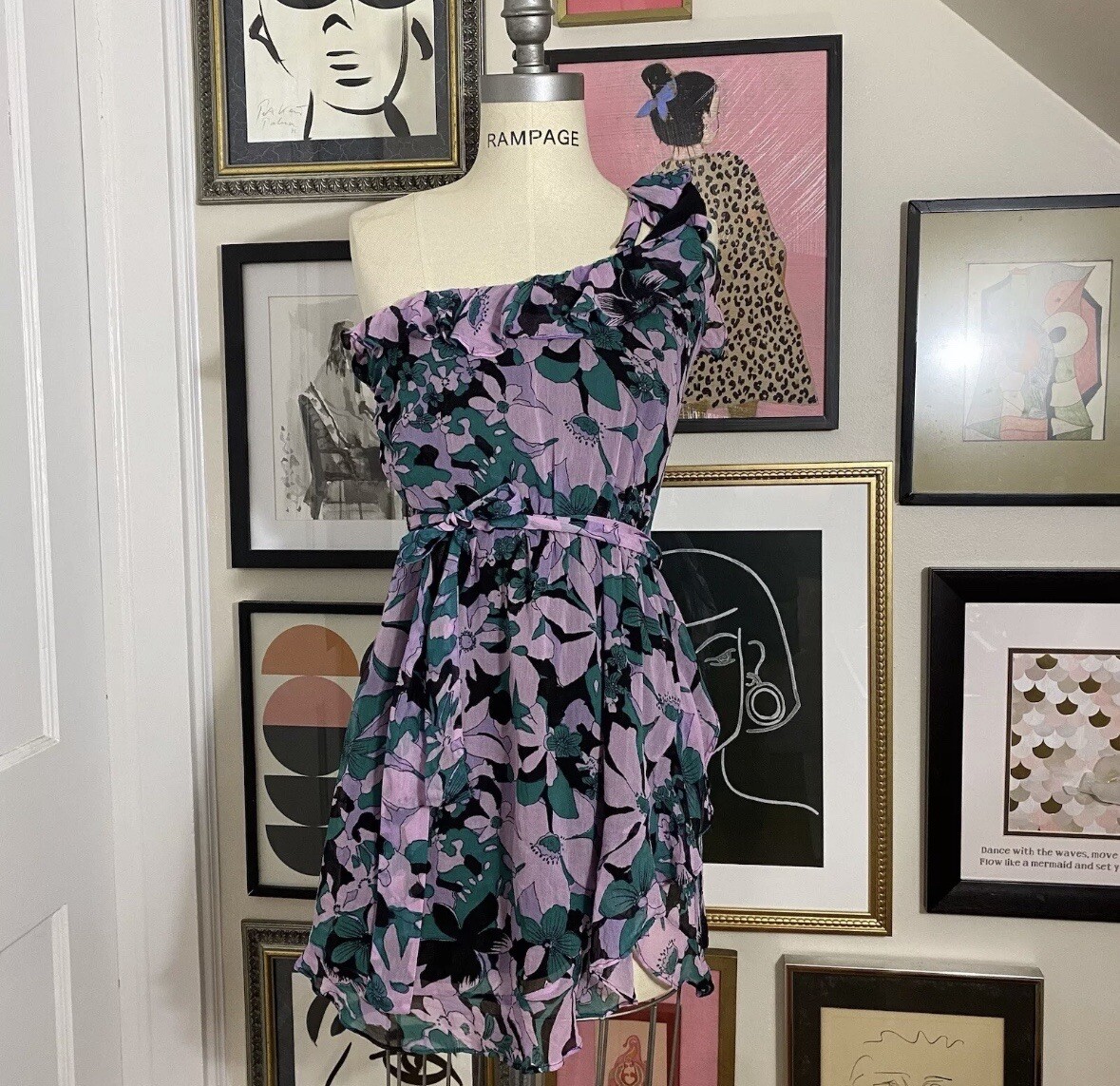 For Love and Lemons women’s Maritza floral multicolor one shoulder dress M