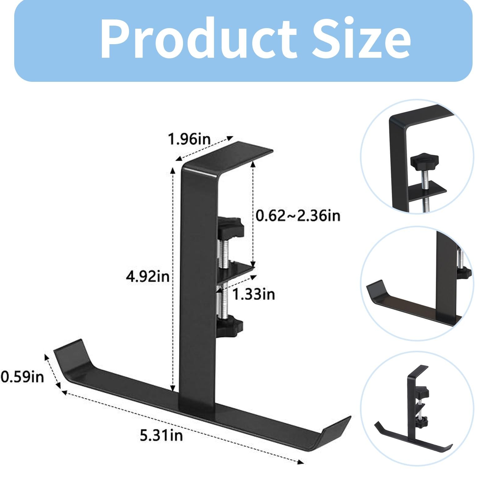 Adjustable Purse Hook For Table Single Bag Hanger Strong Metal 0.62-2.36 In