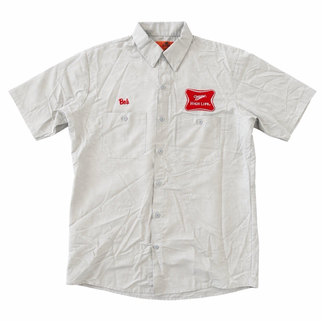 Vintage Red Kap Miller High Life Brewery Work Shirt Gray Medium Button Down