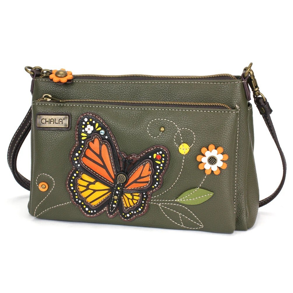 Chala Monarch Butterfly Deluxe Crossbody RFID Protected Vegan Leather Bag NWT