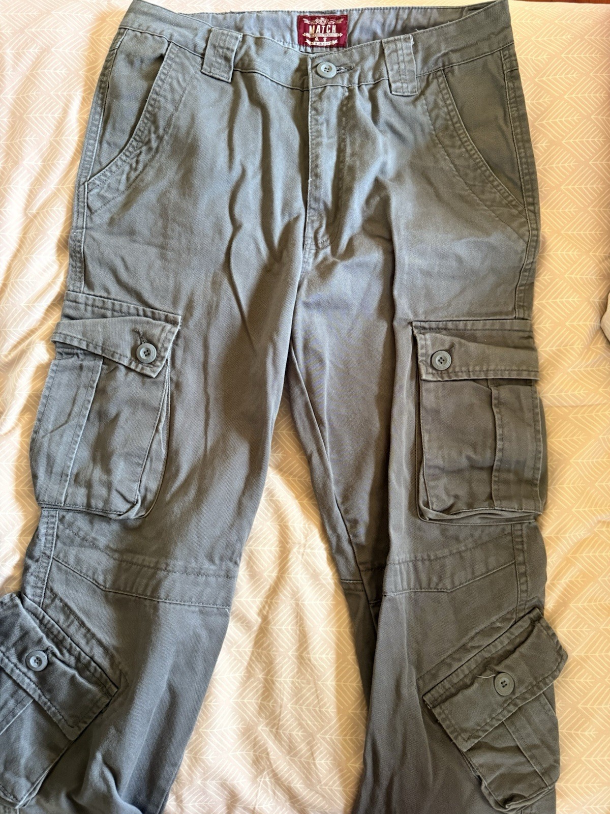 MATCH Men’s Gray Cotton Twill Cargo Pants 32 Regular Fit Straight Leg