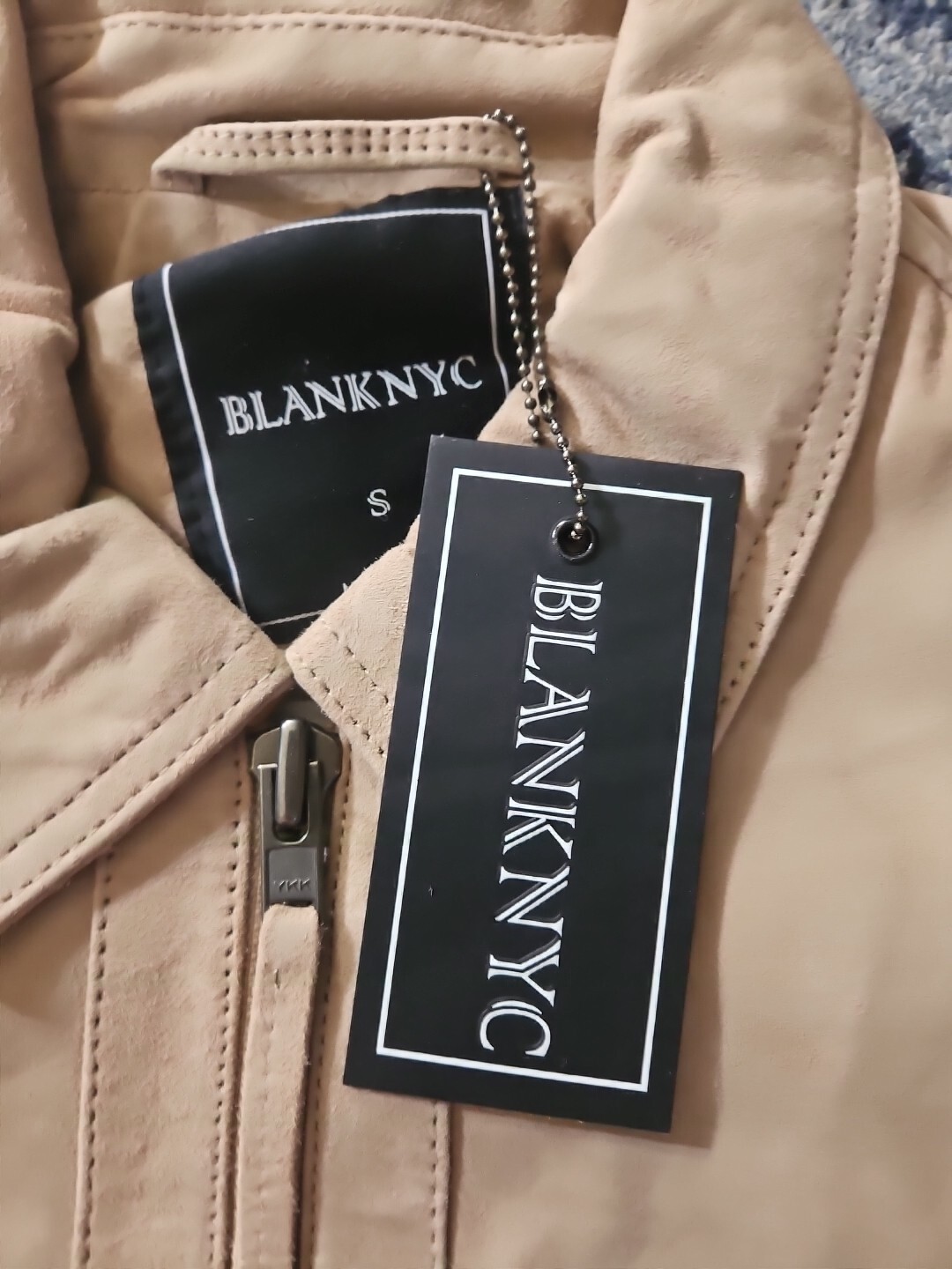 New BlankNYC Win or Lose Suede Trucker Jacket Mens S Tan Leather Zip Blank NYC