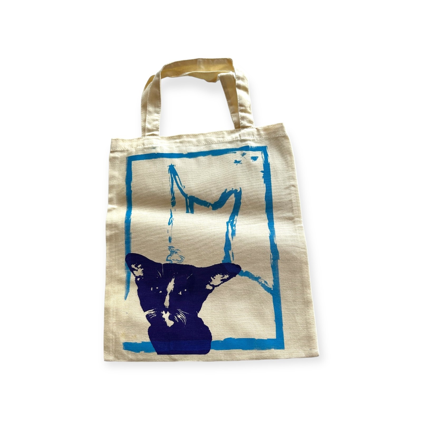 Screen printed tote bag, organic cotton, hand printed, Kitty Motif, New