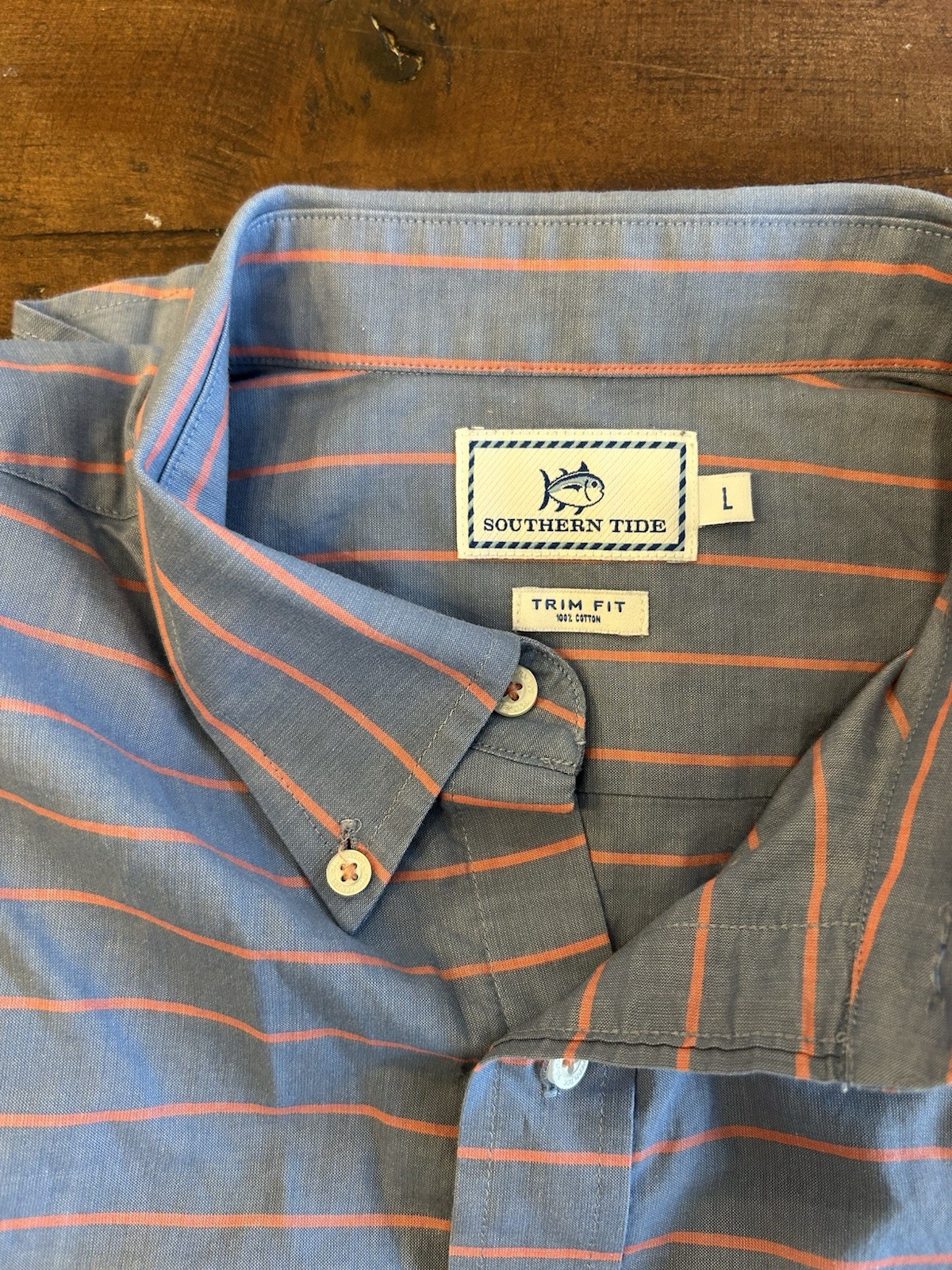 Southern Tide Men’s Button Down Shirt Blue Stripe Long Sleeve Trim Fit Large