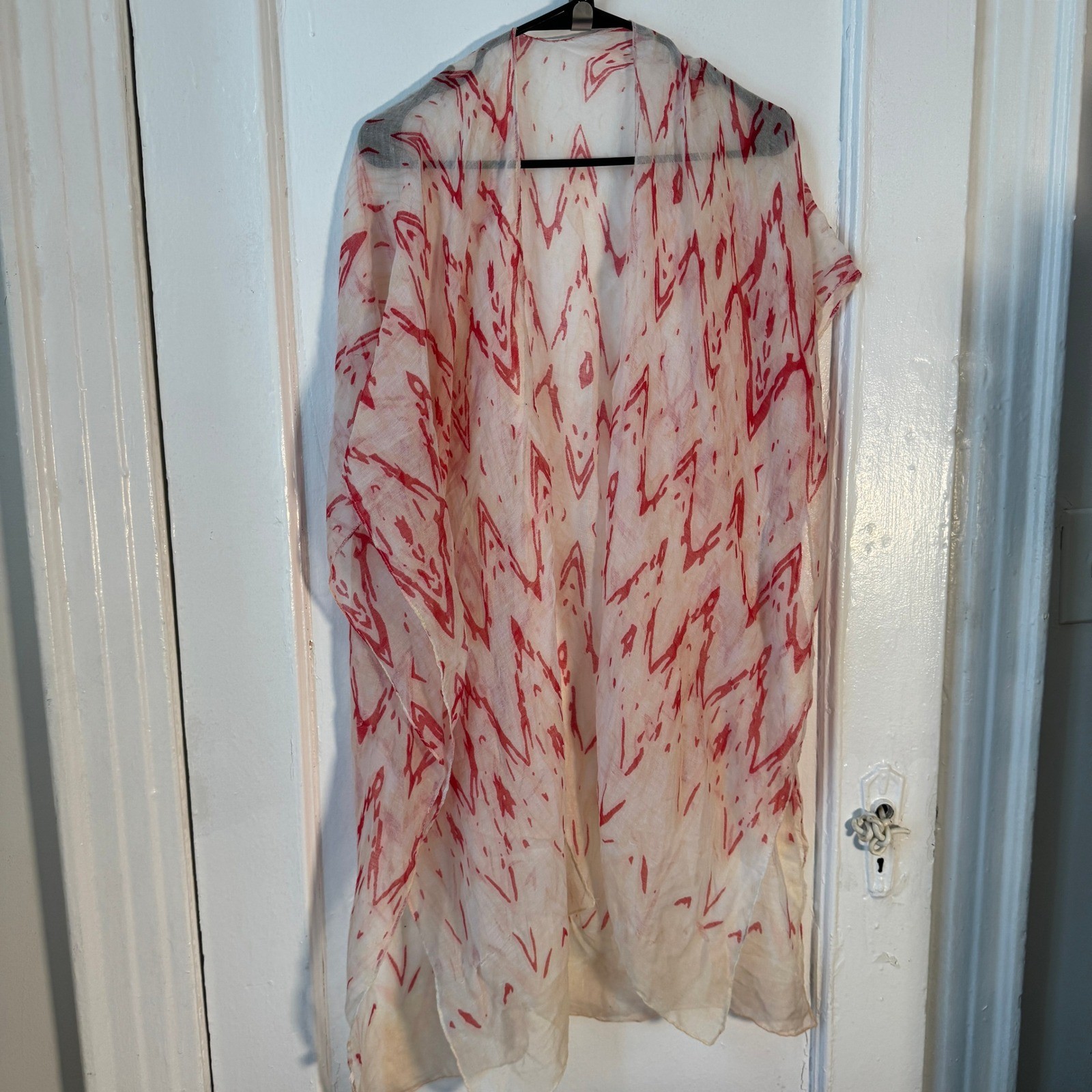 Boho Beach Coverup Sheer Prairie Romance Abstract Ikat Kimono Wrap Open Front