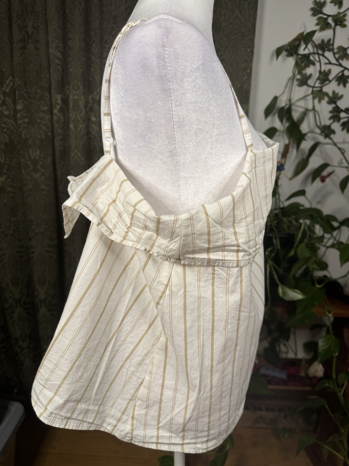 H&M Women’s L White Beige Striped 100% Cotton Zip Spaghetti Strap Cami