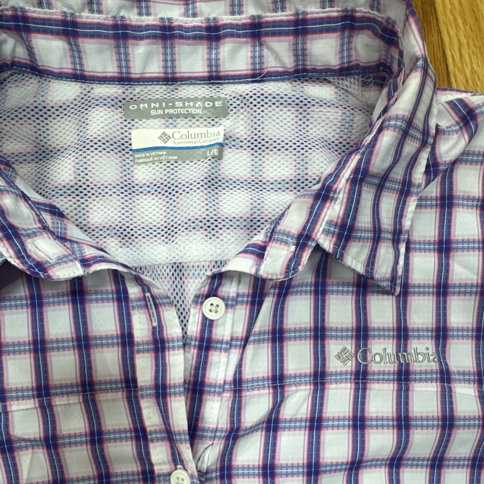 Columbia Omni-Shade UV Protection Plaid Long Sleeve Button-Up Shirt L/G