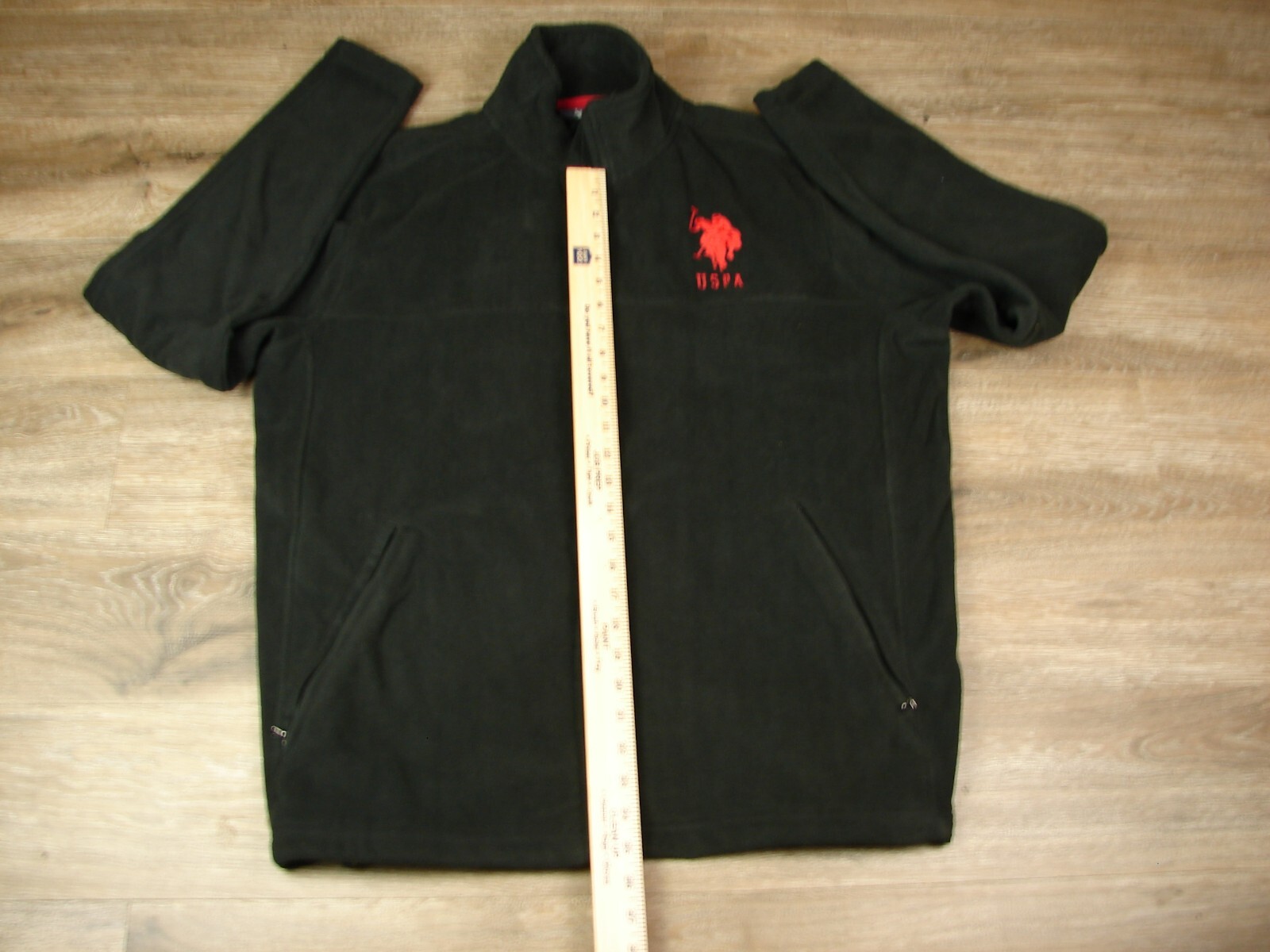 US Polo Association USPA Men’s Full Zip Fleece Jacket-Black w Red Logo Men Sz Lg