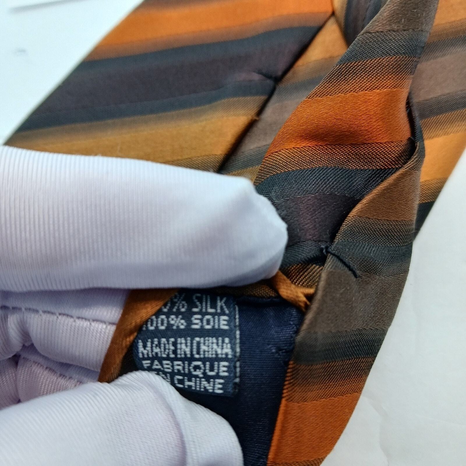 Orange Mens Tie Diagonal Stripes Shimmery Silk 60 in Classic 3 3/4 in wide