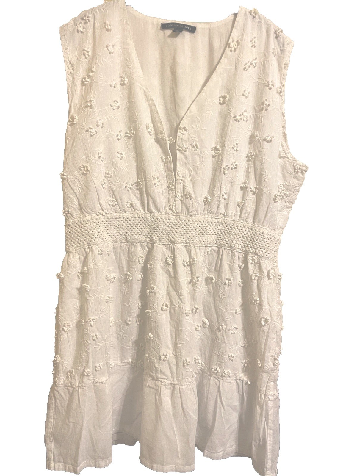 BOSTON PROPER White Crochet Fit and Flare Embroidered Dress XL Bohemian Beachy