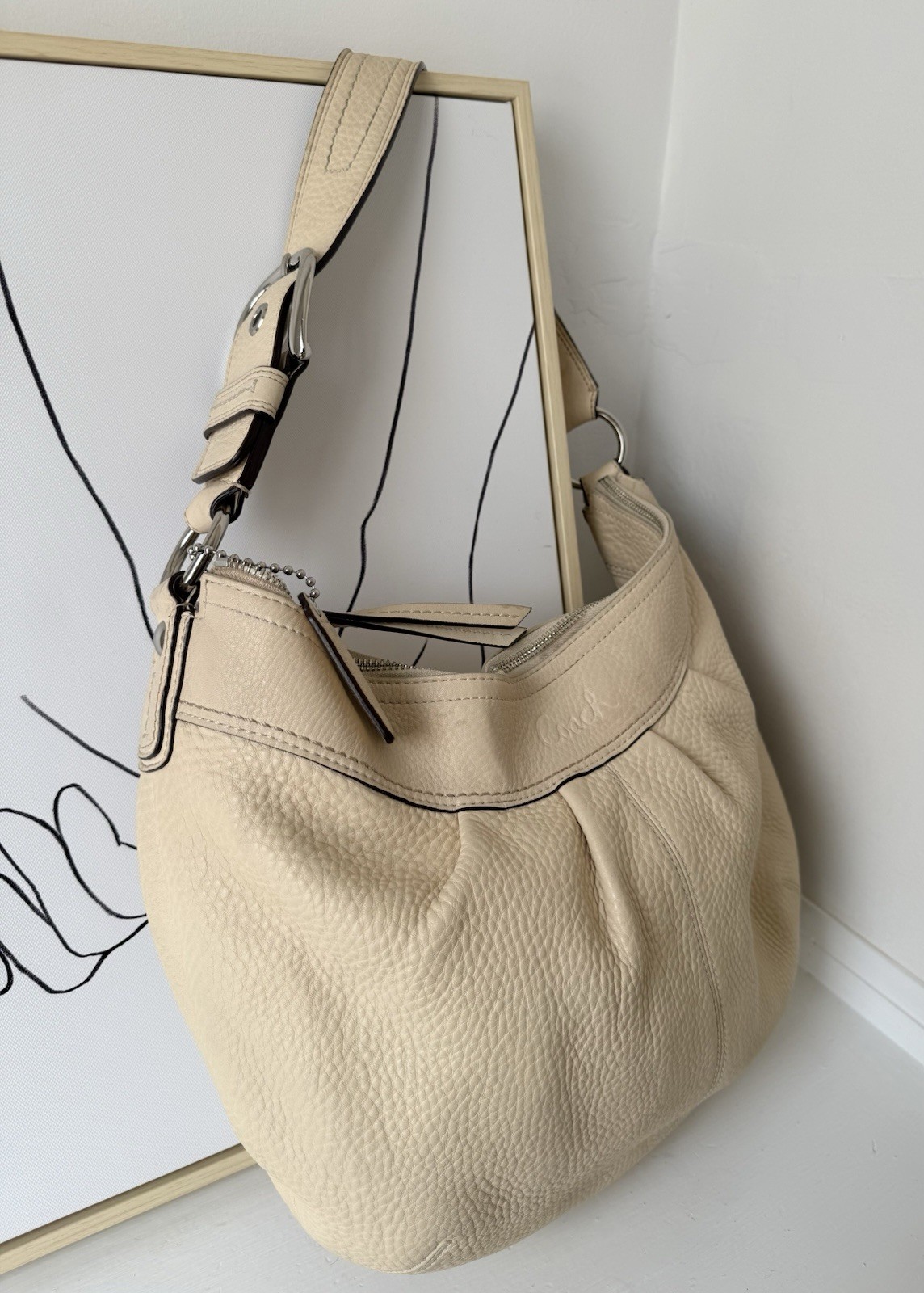 Coach Cream Pebbled Leather Large Hobo Handbag B1077-F13731