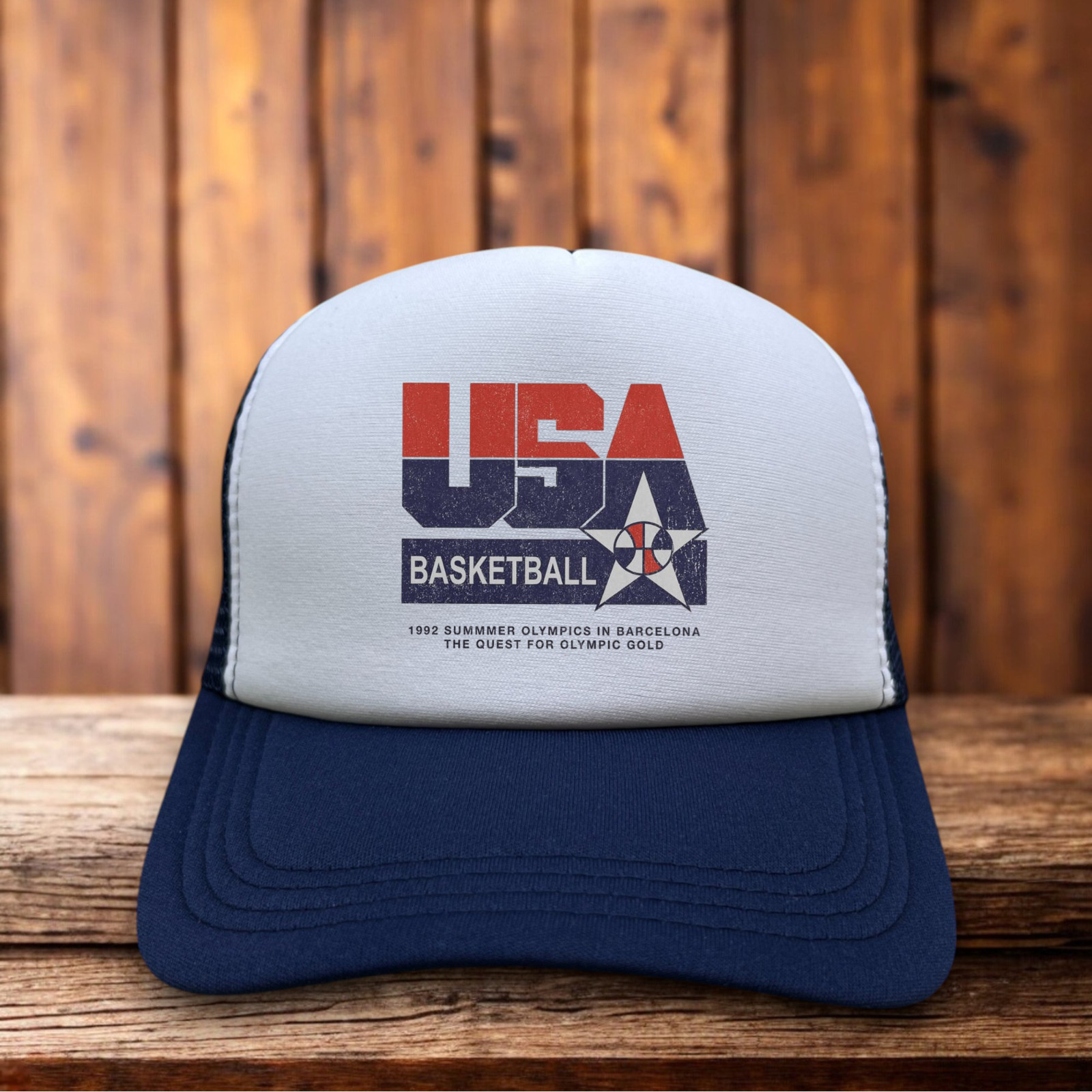 USA Basketball 1992 Summer Olympics Barcelona Mens Trucker Hat Navy Snapback Cap