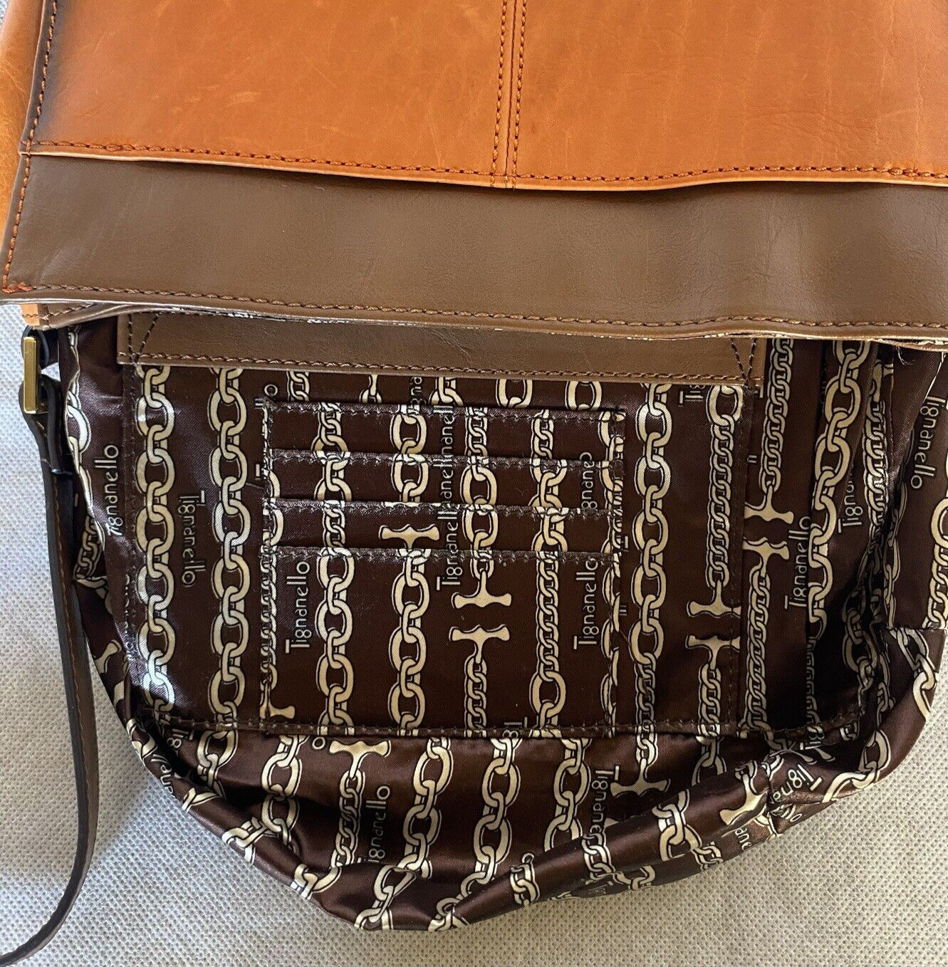 TIGNANELLO Loredo Burnt Orange & Brown Leather Crossbody Saddle Bag Purse
