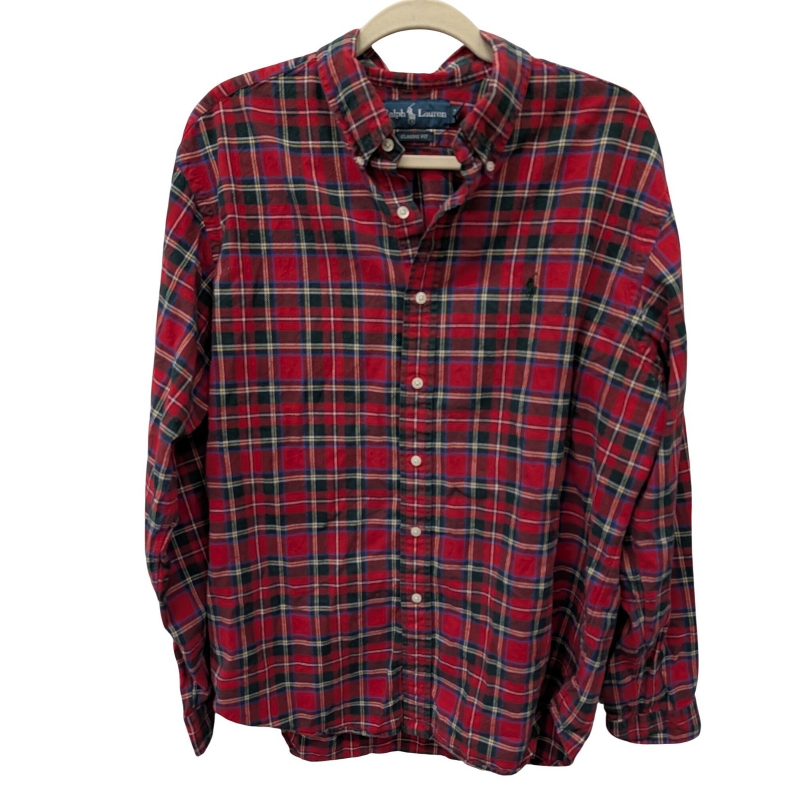 Vintage Ralph Lauren Red Plaid Button Down Long Sleeve Cotton Pony Logo- M
