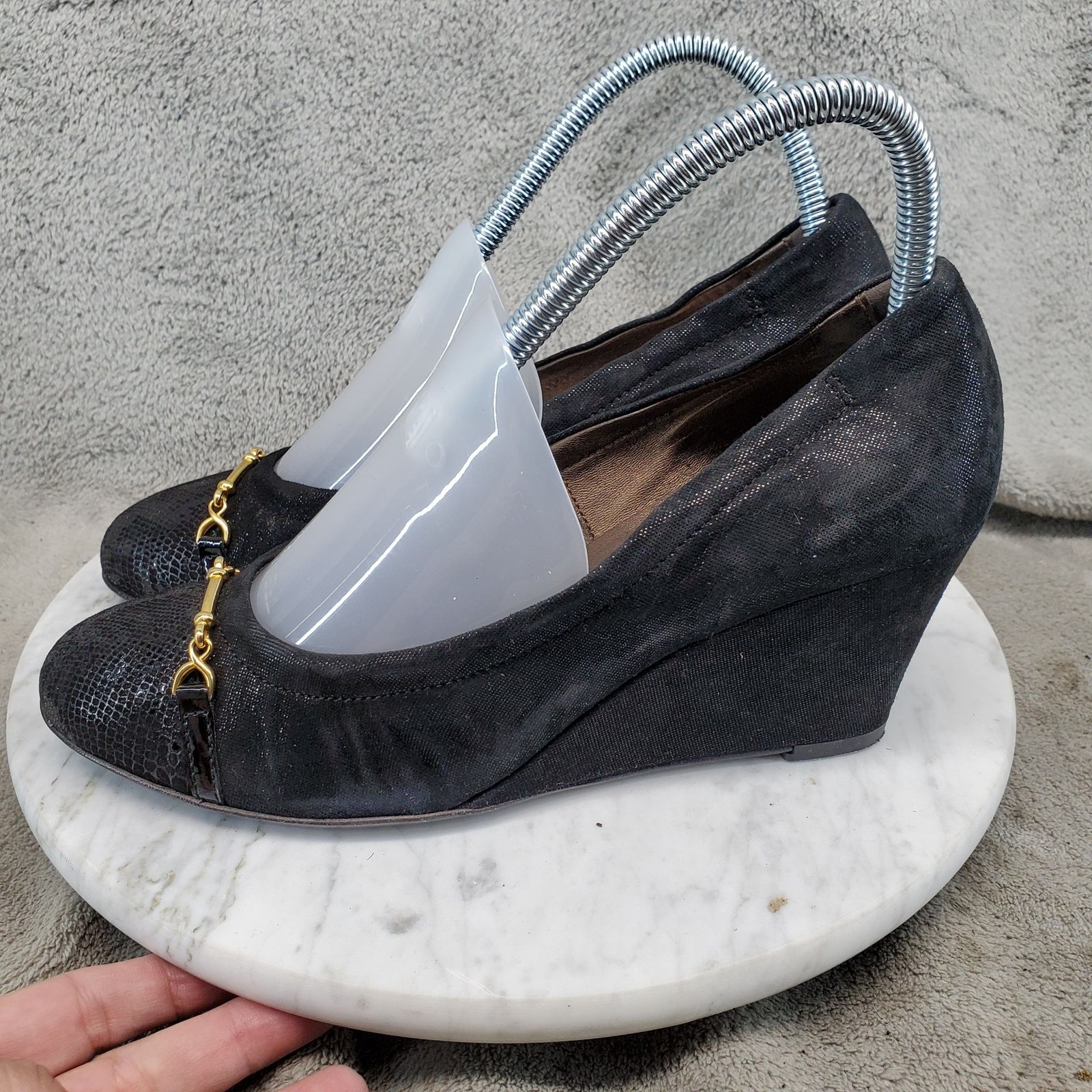 AGL Attilio Giusti Leombruni Shoes Womens 37.5 US 7.5 Black Leather Wedge