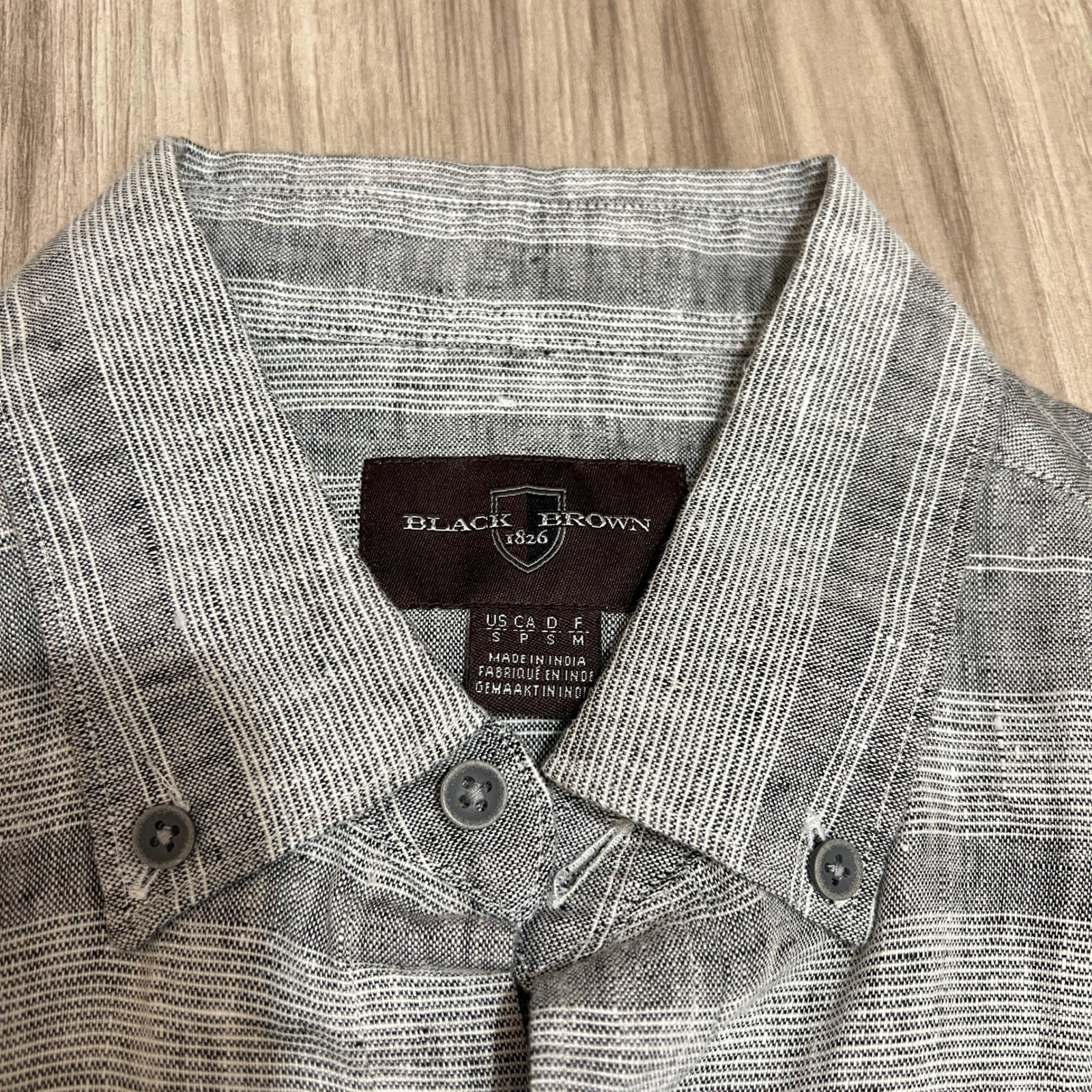 Black Brown 1826 Mens Small NWT 100% Linen Long Sleeve Grey Stripe Shirt Beach