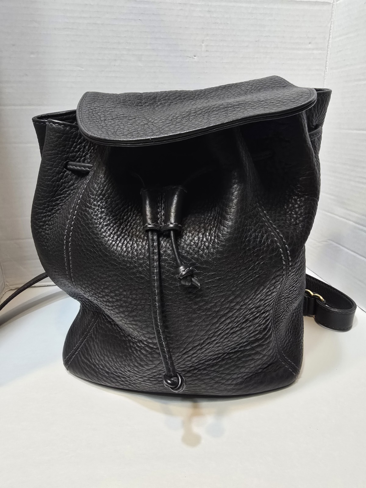 COACH Black Pebbled Backpack Drawstring, Gold Hardware Blue Lining