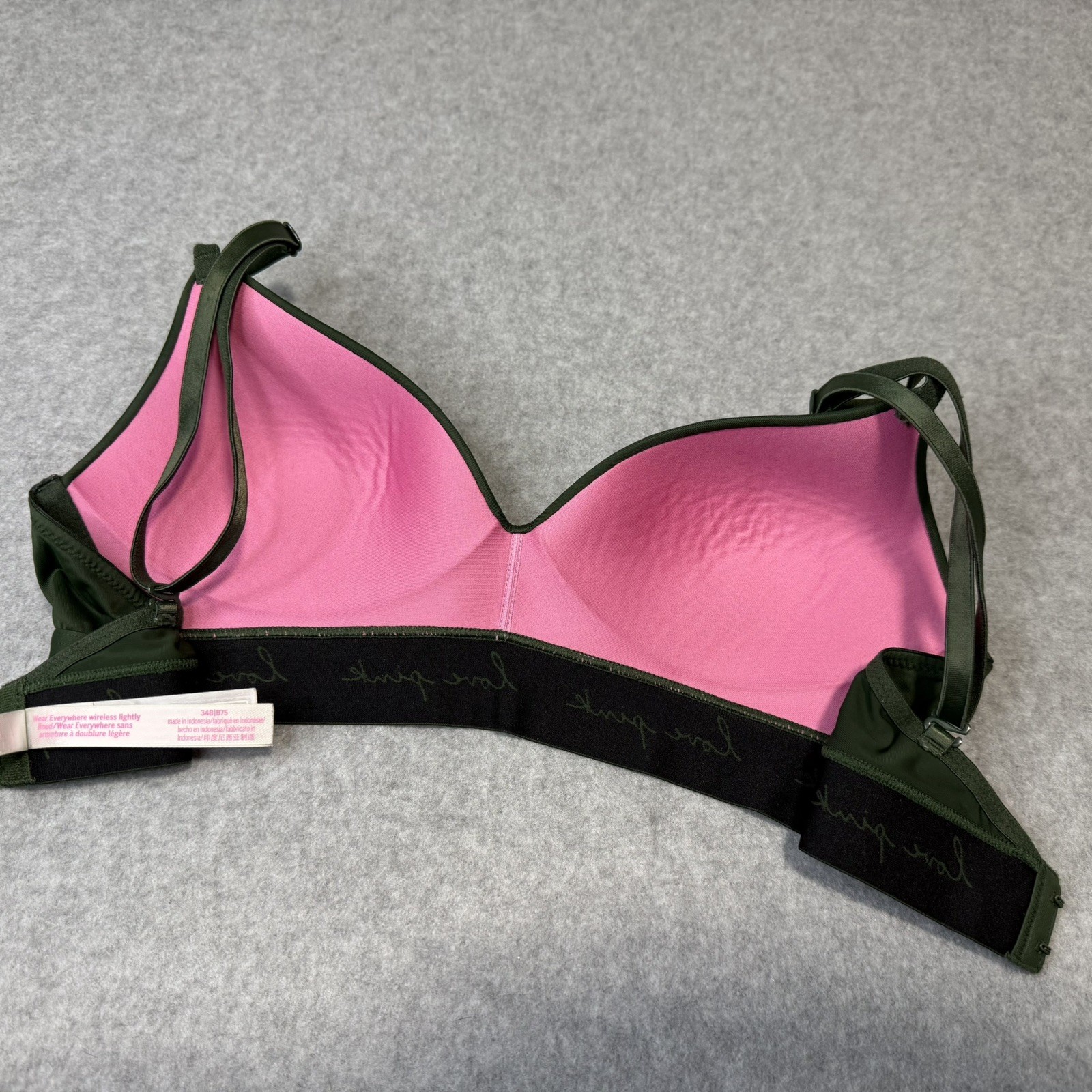 Victoria Secret Pink 34B Wear Everywhere Push Up Bra Wireless Green