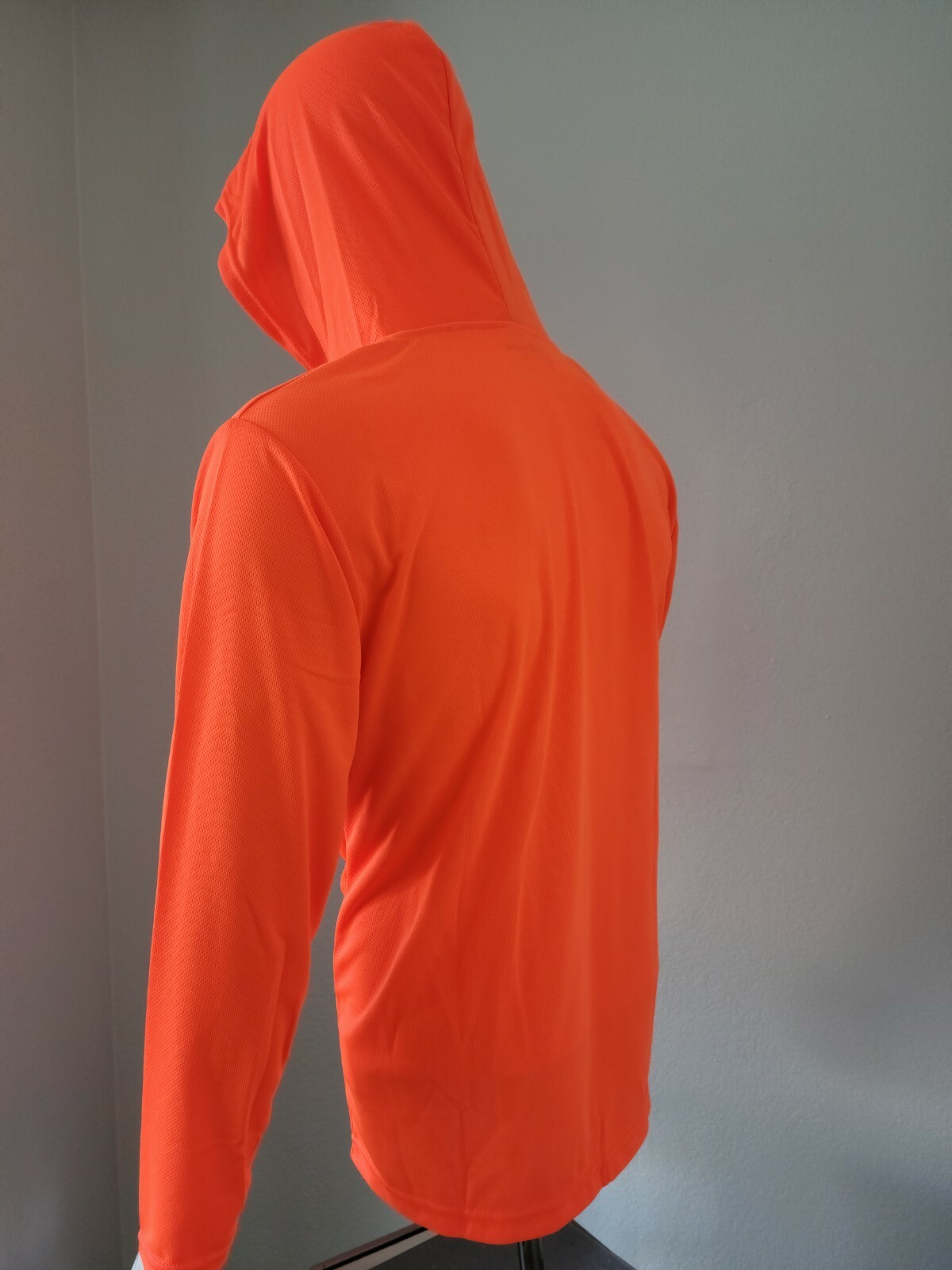 Safety Orange Long Sleeve Shirts With Hood, Polyester Birdeyes Mesh