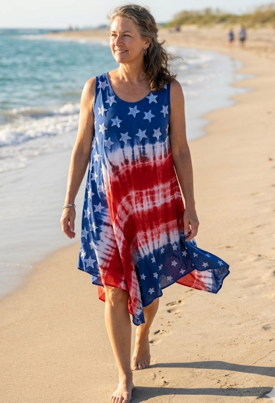 Women’s Tie Dye Boho USA American Flag Sundress ONE SIZE Casual Beach Dress