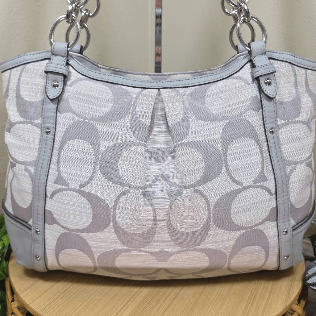 Coach Alexandra Signature C Tote Shoulder Bag F21919 Gray Leather Trim