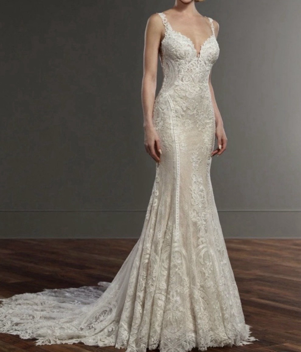 Martina Liana D3657 Size 6 Ivory Lace V-Neck Mermaid Fit & Flare Train
