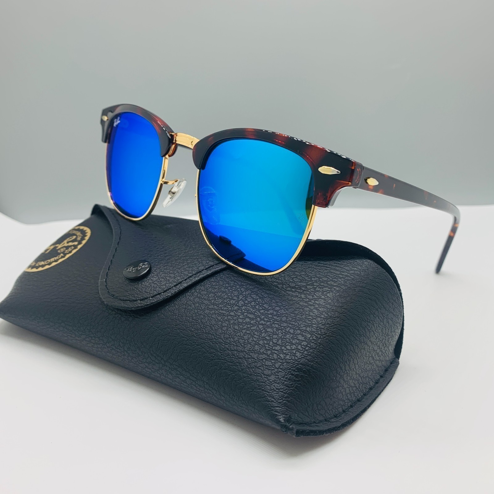 New! Ray-Ban RB3016 Sunglasses Dark Blue Lens, Tortoise Frame Clubmasters