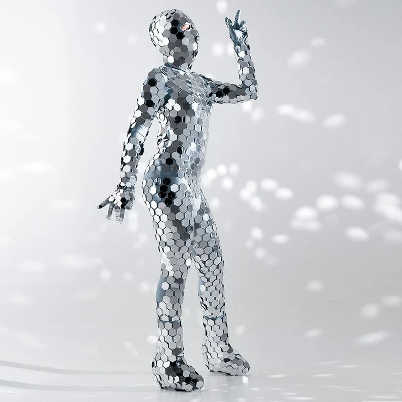 Silver rave sequin mirror bodysuit / disco ball leotard costume /circus aerial