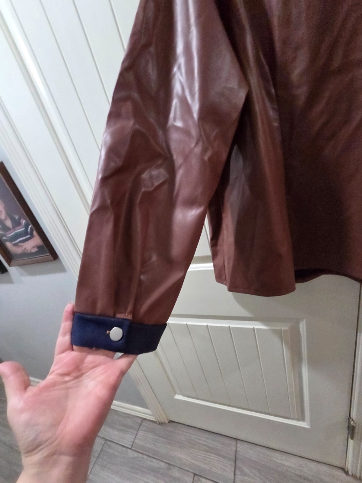Plus size brown faux leather w/ denim shacket. size 26-28. NWT