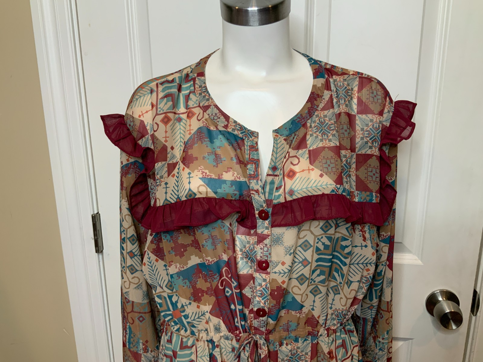Double D Ranch Prairie Patch Multicolor Bohemian Maxi Dress, Size 2X, NWT!