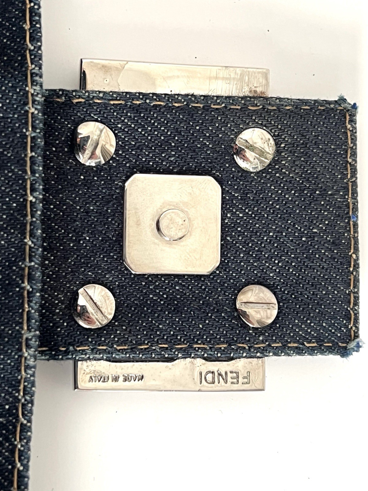 Authentic Vintage Fendi Y2K Indigo Denim Floral Embroidered Baguette Handbag