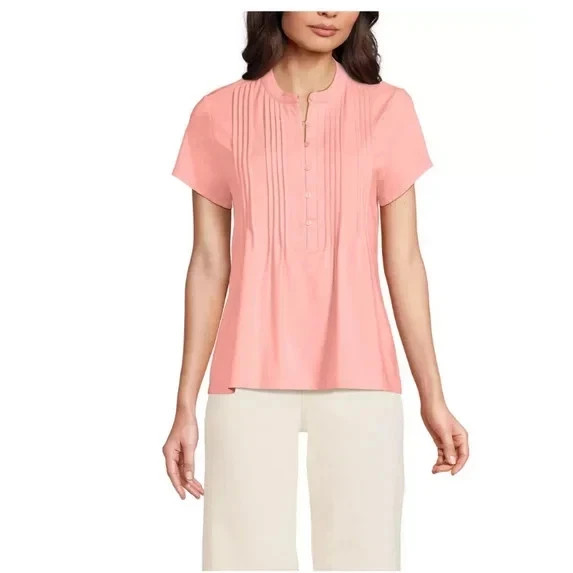 Lands’ End Women’s Short Sleeve Pintuck Blouse(1859436)