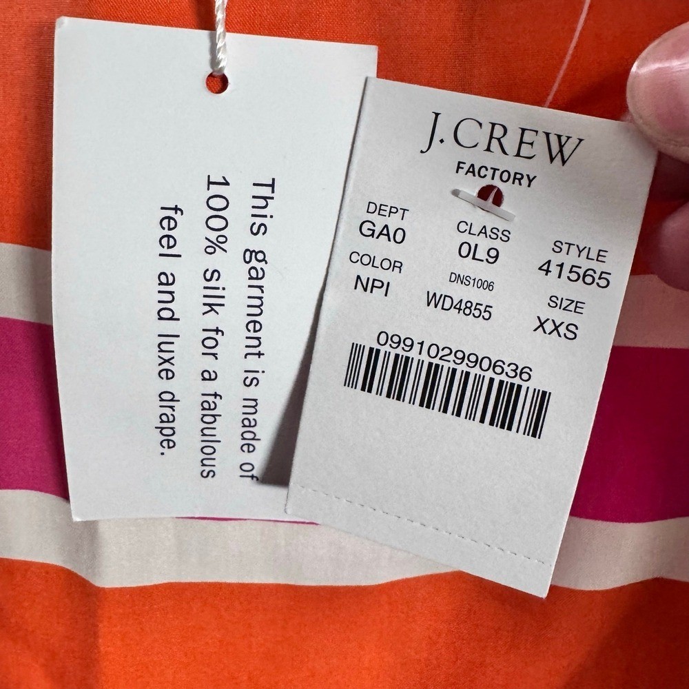 NWT J-Crew 100% Silk striped blouse PInk/multi xxs