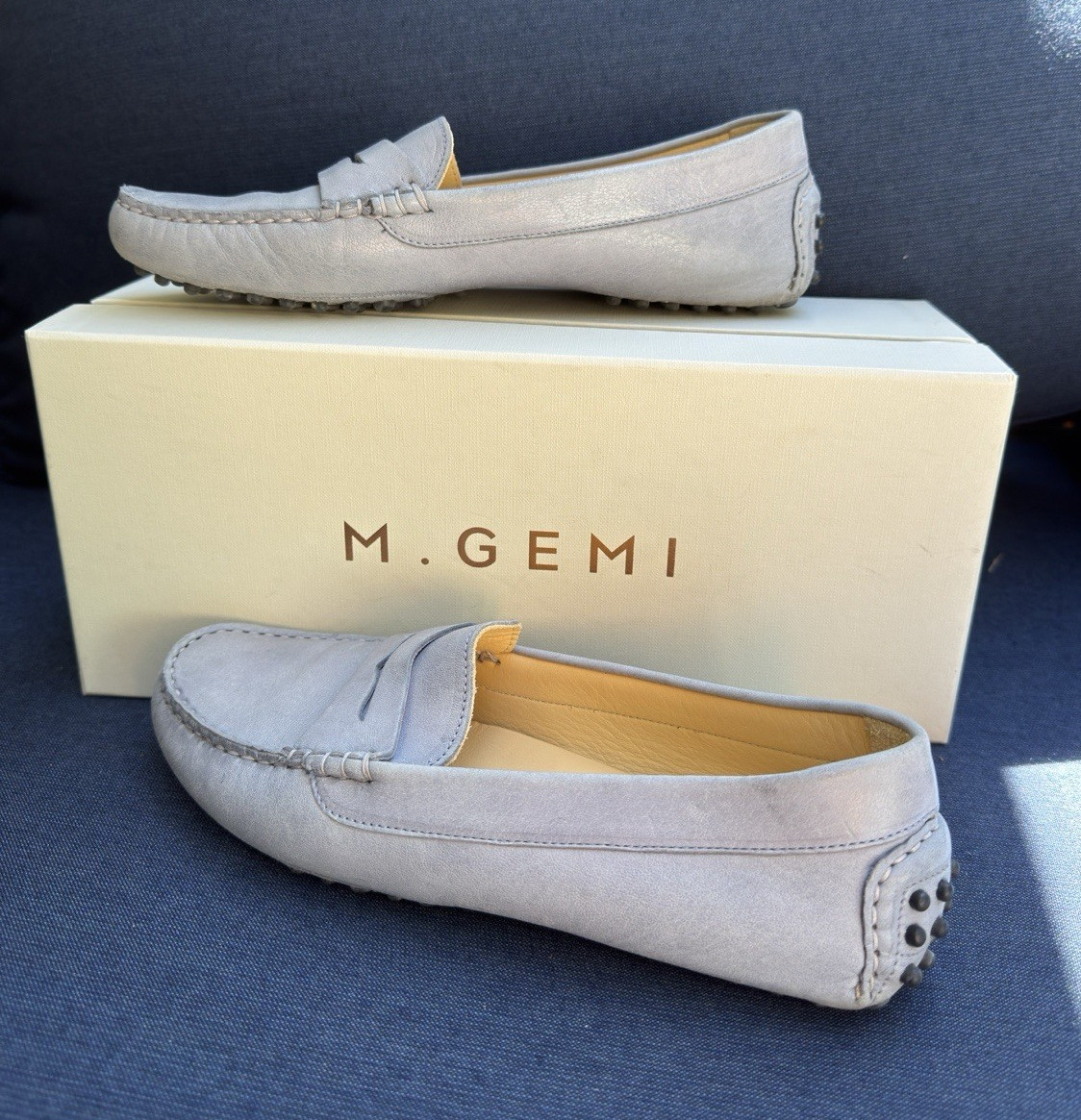 M. GEMI Pastoso, Women’s Denim Blue Leather Penny Loafer, EU 38.5 US 8