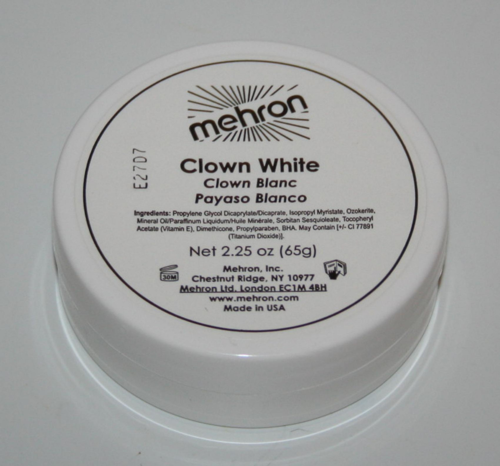 2.25 oz Clown White theatrical circus face paint mime Mehron TV makeup stage pro