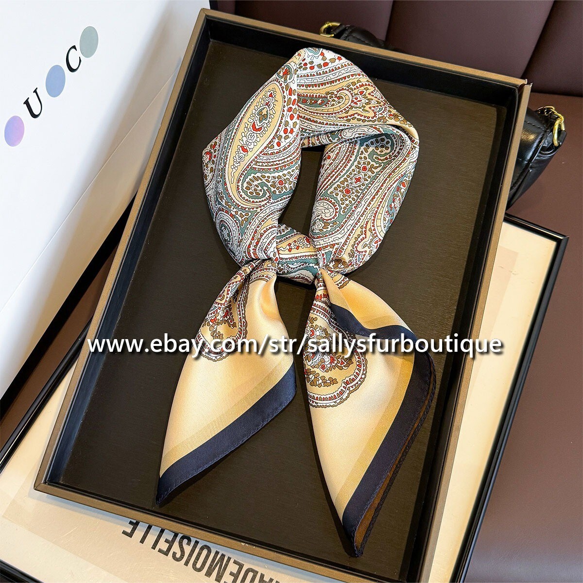 Boutique 14 Momme Twill Silk Paisley Print Double Face Necktie Scarf 65cm