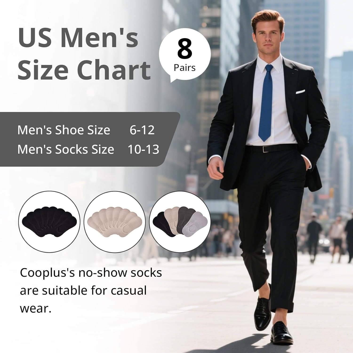 8 Pairs No Show Socks Men Non Slip Low Cut Cotton Invisible Socks for Loafer Fla